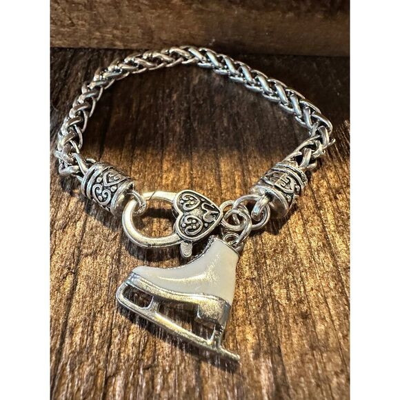 Handcrafted Artesian Link Silver Bracelet, Skating Winter‎ Charm, Size 19CM - Picture 1 of 8